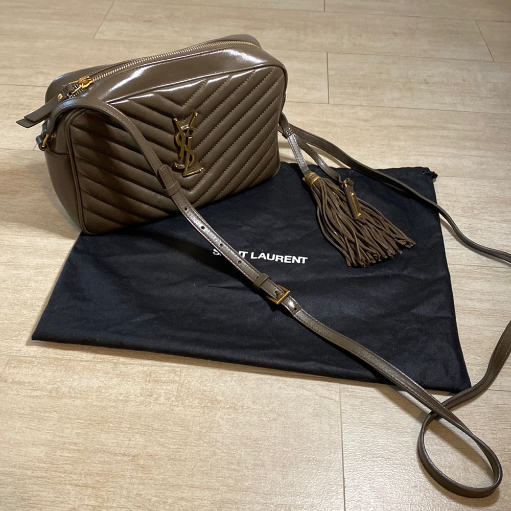 Yves Saint Laurent Gold and Brown Crossbody Bag with Quilted Design